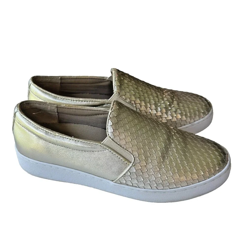 Vionic Midi Women Slip On Sneakers Champagne Gold Metallic Scales Comfort Size 8